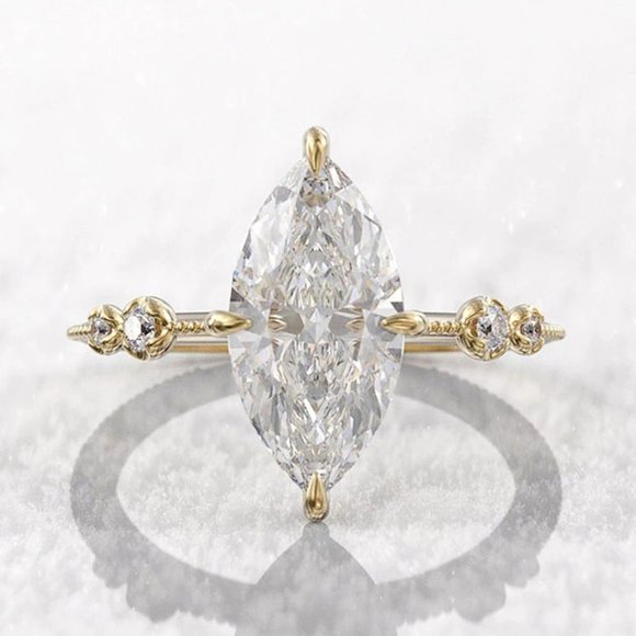 Classic Engagement Ring, CZ Marquise Diamond Ring, Art Deco Promise Ring - Picture 1 of 6